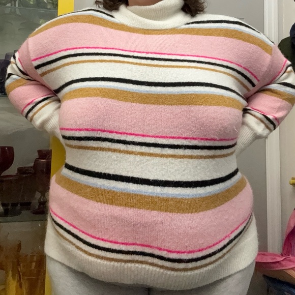 Crown & Ivy Pink, White, and Tan Striped Turtleneck Sweater - Picture 6 of 7